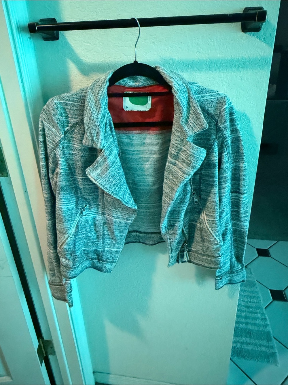 Anthropologie Striped Knit Moto Jacket - Gray & White